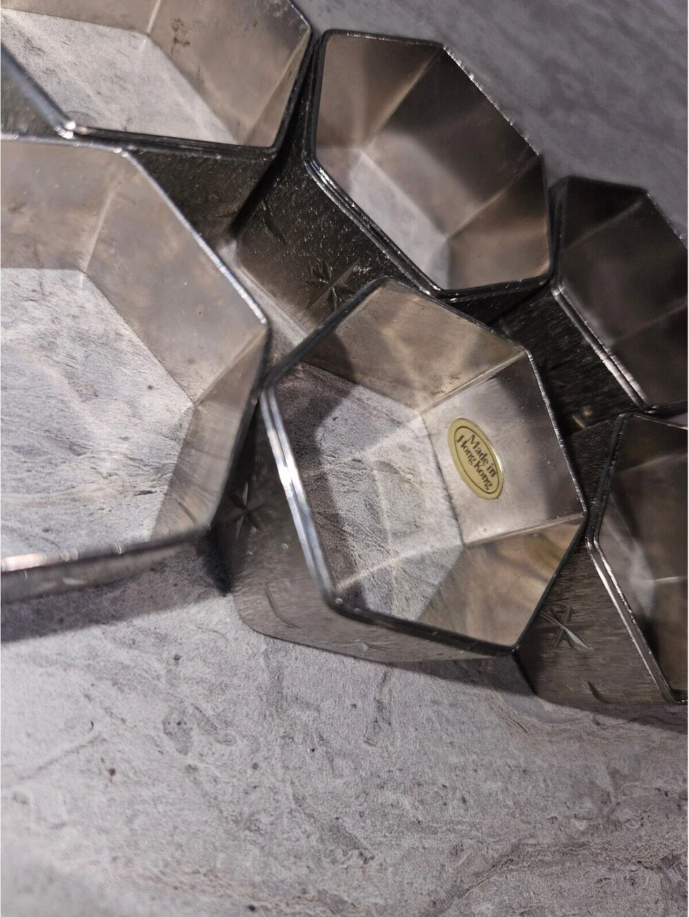 Set of 6 Vintage Silver Hexagonal Napkin Rings from Hong kong